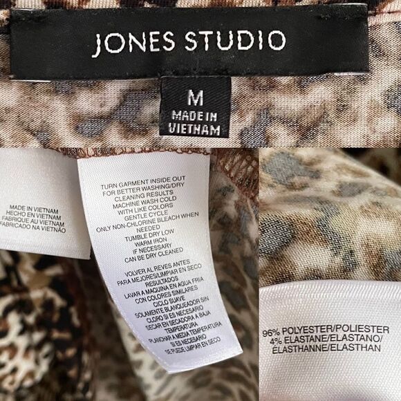 JONES STUDIO Leopard Cheetah Print Popover Blouse Brown Black M - Picture 6 of 6